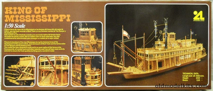 Artesania Latina 1/50 King Of The Mississippi Paddlewheel Steamboat - Wood and Metal Plank-On-Frame Ship Kit, 504 plastic model kit