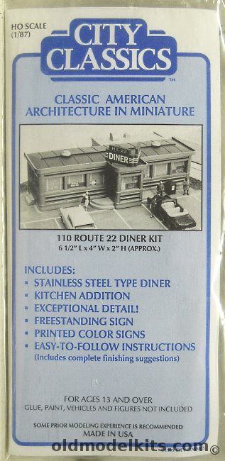 City Classics 1/87 Route 22 Diner / Restaurant - HO Scale - Bagged, 110 plastic model kit