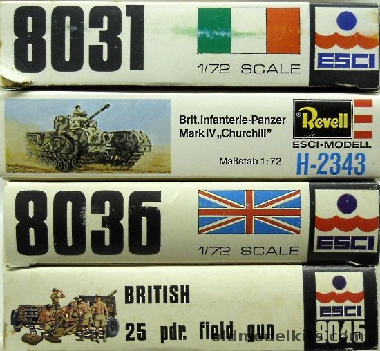 ESCI 1/72 Churchill Mk.IV / Matilda MkII Tank / THREE British 25 Pdr Field Guns / TWO Fiat-Ansaldo 75/18 M13-40 Tanks, 8031 plastic model kit