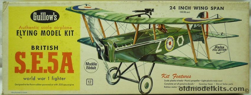 Guillows SE-5A Scout - 24 inch Wingspan for Free Flight or R/C Conversion, 202 plastic model kit