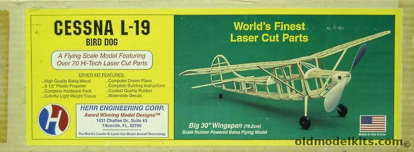 Herr Engineering Cessna L-19 Bird Dog - 30 Inch Wingspan Balsa Flying Aircraft, K-110 plastic model kit