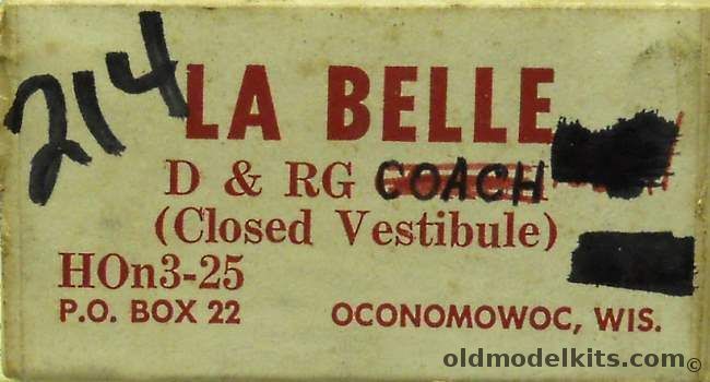 La Belle 1/87 D&RG Closed Vestibule Coach HOn3 Narrow Gauge - Craftsman Model, HOn3-25 plastic model kit