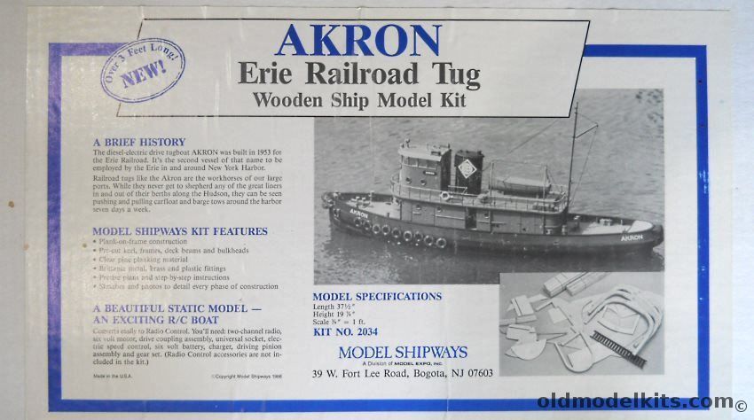 Model Shipways 1/32 Akron Erie Railroad Tug / Tugboat - 37.5 Inches Long For R/C Or Static Display, 2034 plastic model kit