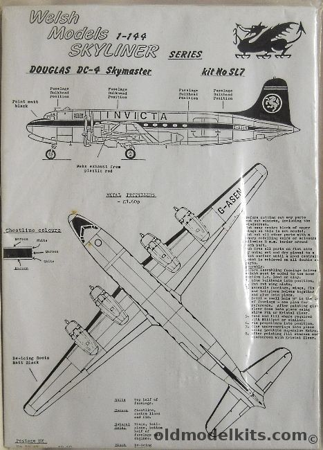 Welsh 1/144 Douglas DC-4 Skymaster - Invicta Air Lines G-ASEN -  Bagged, SL7 plastic model kit