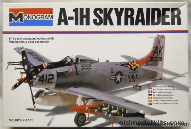Monogram 1/48 A-1H Skyraider - VA-176 USS Intrepid or South Vietnamese Air Force - White Box Issue, 5419 plastic model kit