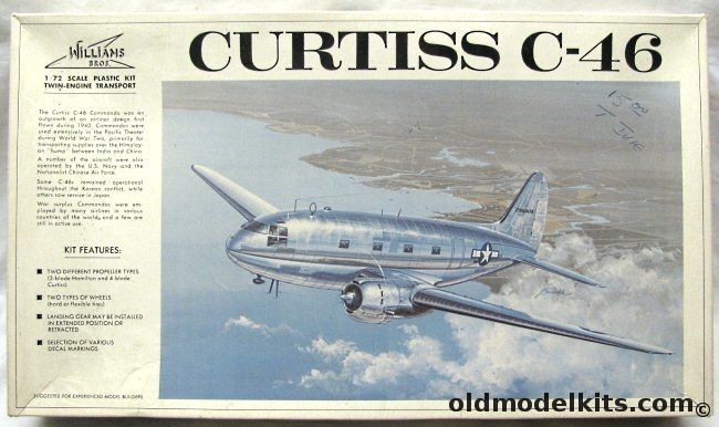Williams Brothers 1/72 Curtiss C-46 - USAAF / Flying Tigers or Chinese Air Force, 72-346 plastic model kit
