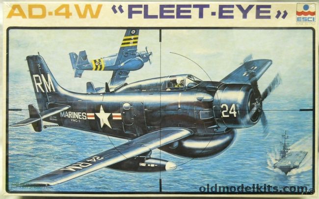 ESCI 1/48 AD-4W Fleet-Eye - Skyraider Early Warning Platform - US Marines VMC-1 'Guppy' Korean War 1950 / Royal Navy AEW1 849 Sq A Flight 1956 Suez Crisis, 4046 plastic model kit