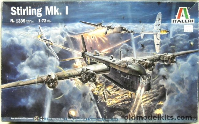 Italeri 1/72 Stirling Mk.I Heavy Bomber - With Decals For 5 RAF And One Luftwaffe Aircraft, 1335 plastic model kit