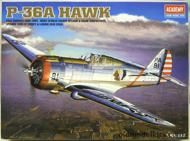 Academy 1/48 Curtiss P-36A Hawk - USAAC 94th PS 1st PG / Hawk 75A-1 1st Escadrille GC II/5 French Air Force Winter 1939-40, 2181 plastic model kit