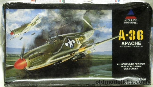Accurate Miniatures 1/48 A-36 Apache Allison Powered Dive Bomber, 3401 plastic model kit