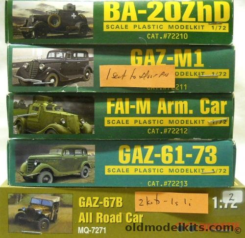 Ace 1/72 BA-20ZhD Armored Car Railroad / GAZ-M1 / FAI-M Armoured Car / GAZ-61-73 / TWO Maquette GAZ-67B Jeep, 72210 plastic model kit
