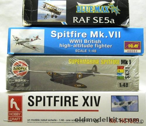 Airfix 1/48 Supermarine Spitfire MkI / ICM Spitfire Mk.VII / Hobby Craft Spitfire XIV / Blue Max RAF SE-5a, 05115 plastic model kit