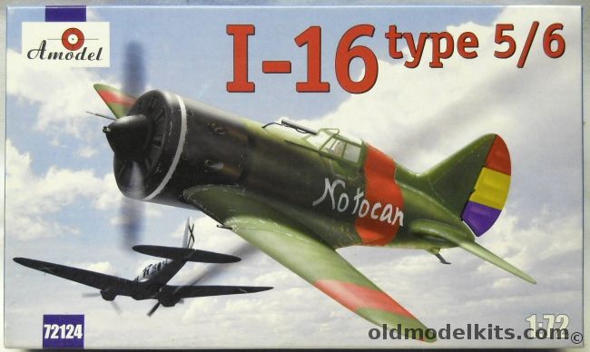 Amodel 1/72 I-16 Type 5/6 - USSR Air Force December 1939 / USSR 1941 / Spanish Civil War 1938 / Spanish Air Force 4th Sq 1938 / Another Same Squadron 1938 / Spain Oct. 1938 and Sept 1938, 72124 plastic model kit