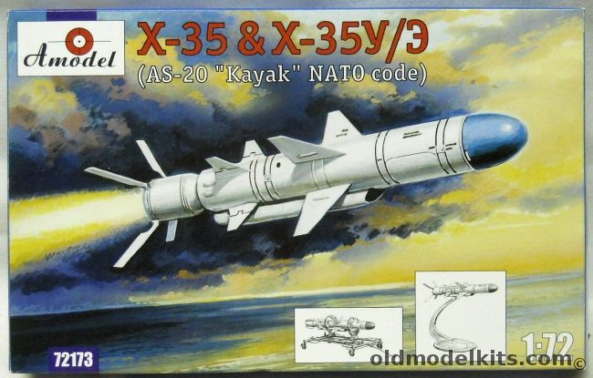 Amodel 1/72 X-35 And X-35U/E  Kh-35 NATO AS-20 Kayak -Two Missiles With Stand and Ground Dolly, 72173 plastic model kit