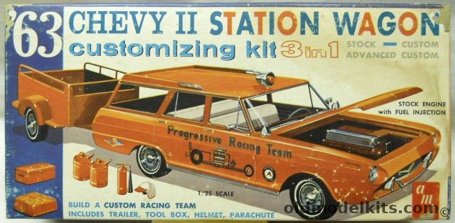 AMT 1/25 1963 Chevy II Station Wagon 3 In 1 Customizing Kit - With Trailer, 08-743-200 plastic model kit