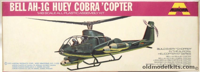 Aurora 1/48 Bell AH-1G Huey Cobra - Assault Helicopter - Rectangle Box Issue, 501-130 plastic model kit