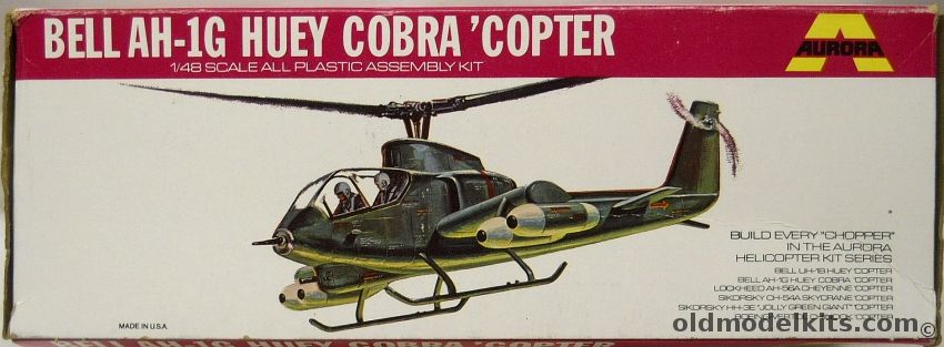 Aurora 1/48 Bell AH-1G Huey Cobra - Assault Helicopter - Rectangle Box Issue, 501 plastic model kit