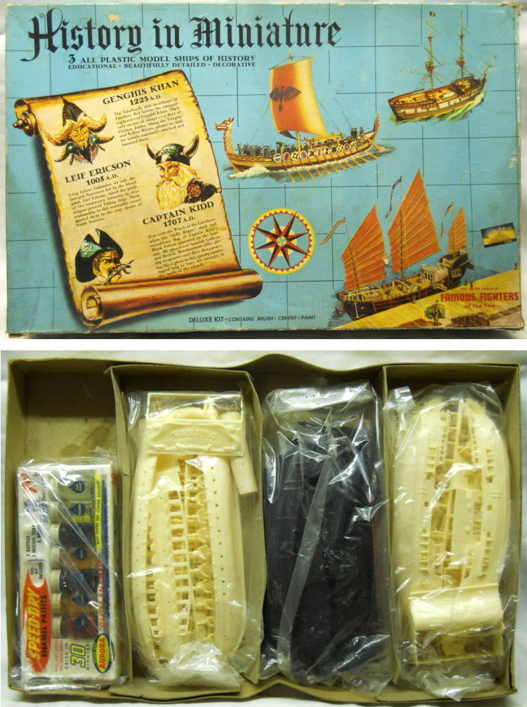 Aurora History In Miniature 3 Model Ships Viking Black Falcon Chinese Junk, HM-698 plastic model kit