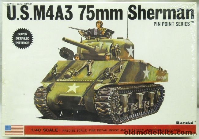 Bandai 1/48 M4A3 75mm Sherman Tank, 8265 plastic model kit