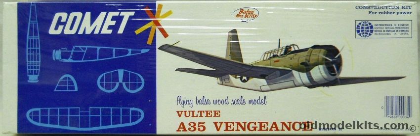Comet Vultee A-35 Vengeance - 20 inch Wingspan Flying Balsa Model Airplane, 3405 plastic model kit