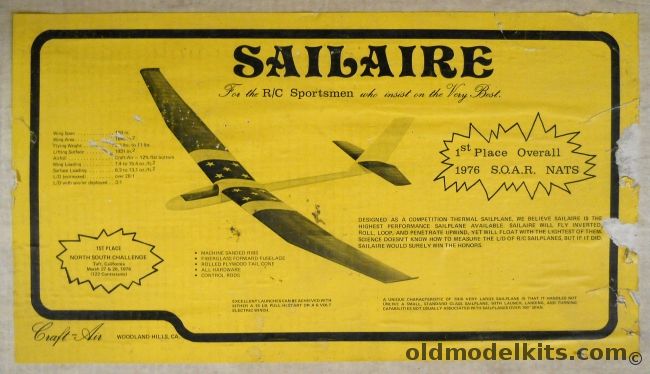 Craft-Air Sailaire - 150  Inch (12.5 Foot) Wingspan RC Glider plastic model kit