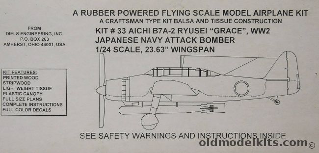 Diels Engineering 1/24 Aichi B7A-2 Ryusei Grace - 23.63 Inch Wingspan Flying Aircraft, 33 plastic model kit