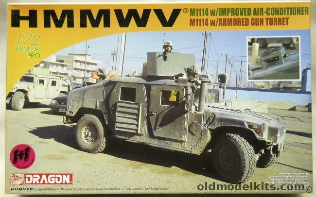 Dragon 1/72 TWO HMMWV M1114 With Improved Air Conditioner And M1114 With Armored Gun Turret - Humvee, 7248 plastic model kit