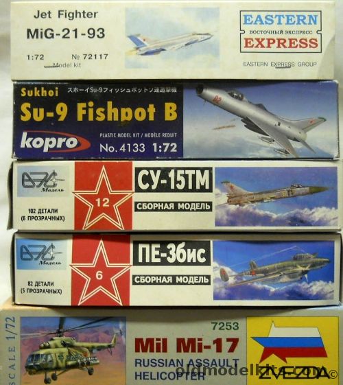 Eastern Express 1/72 Mig-21-93 / Kopro Su-9 Fishpot B / VES Su-15TM / Petlyakov PE-3 / Zvezda Mil Mi-17, 72117 plastic model kit