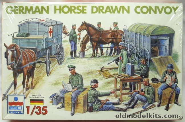 ESCI 1/35 German Horse Drawn Convoy - Medical Wagon / Supply Wagon / Crew / Horses / Accessories, 5047 plastic model kit