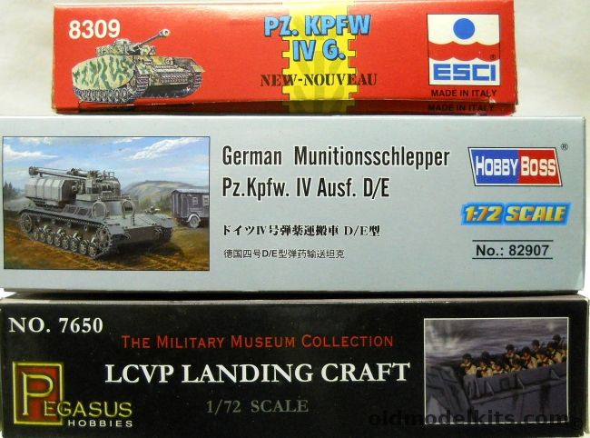 ESCI 1/72 TWO Panzer IV /  Hobby Boss Munitionsschlepper Pz.Kpfw.IV Ausf. D/E / Pegasus LCVP Landing Craft, 8309 plastic model kit