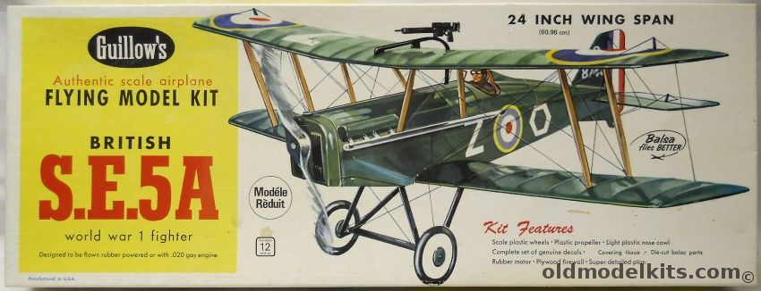 Guillows SE-5A Scout - 24 inch Wingspan for Free Flight or R/C Conversion, 202 plastic model kit