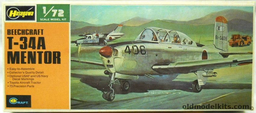 Hasegawa 1/72 Beechcraft T-34A Mentor with Tractor - (1) USAF or (4) JSDF, JS-088 plastic model kit