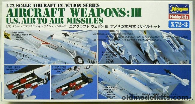 Hasegawa 1/72 Aircraft Weapons III US Air To Air Missiles - AIM-9L / AIM-54 / AIM-4D / AIM-4G / AIM-7E / AIM-9 / SUU-20 / AIM-9L / AMRAAM / GPU 5/A, X72-3 plastic model kit