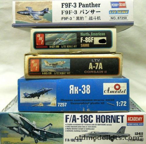 Hobby Boss 1/72 F9f-3 Panther / AMT Hawsegawa F-86F Sabre And A-7A Corsair II / Amodel Yak-38 / Academy F/Z-18C Hornet, 87250 plastic model kit