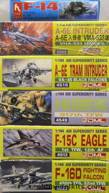 Hobby Craft 1/144 F-14 Tomcat / DML A-6E Intruder / A-6E TRAM Intruder / A-10A Desert Hog / F-15C Eagle / F-16D Fighting Falcon, HC1102 plastic model kit