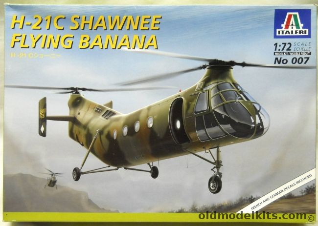 Italeri 1/72 H-21C Shawnee Flying Banana - US Army 93rd Transport Company South Vietnam 1963 / French Navy Flotille 31F Algeria 1956 / Germany Army 3.HFLG.BTL.300 Mendig 1959, 007 plastic model kit