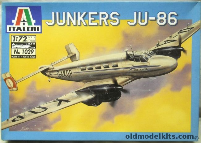 Italeri 1/72 Junkers JU-86 Civil Version - Lufthansa or Swissair, 1029 plastic model kit