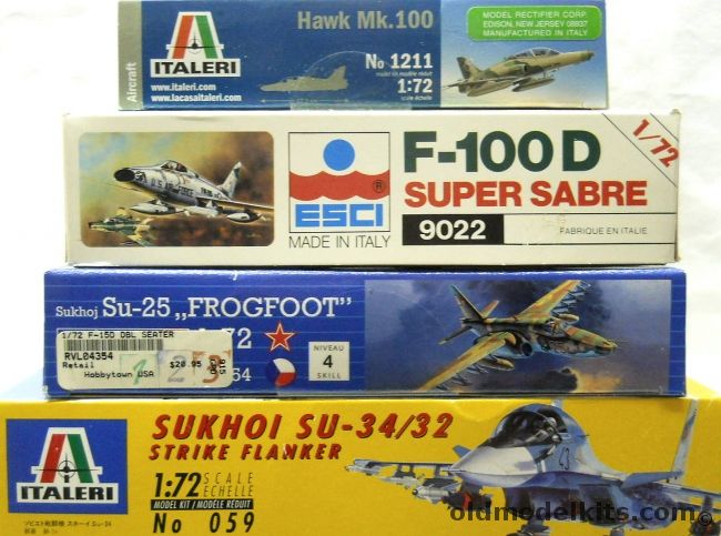 Italeri 1/72 Hawk Mk.100 / ESCI F-100D Super Sabre / Revell Su-25 Frogfoot / Italeri Su-34/32 Strike Fighter, 1211 plastic model kit
