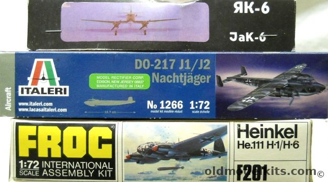 Italeri 1/72 Dornier Do-217 J1/J2 / Frog Heinkel He-111 H-1 H-6 / TWO Mastercraft Yak-6, 1266 plastic model kit
