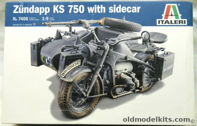 Italeri 1/9 Zundapp KS 750 With Sidecar - With Decals For Four Versions, 7406 plastic model kit