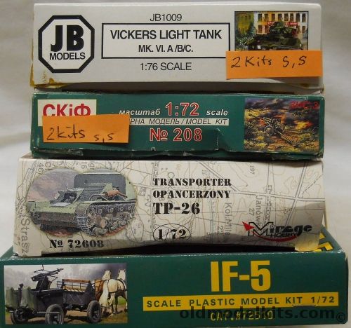 JB Models 1/72 TWO Vickers Light Tank Mk. VI A/B/C / TWO Skif ZIS-3 Anti-Tank Guns / Mirage TP-26 Armoured Personnel Carrier / ACE Horse Drawn Wagon With Zwillingslafette 36 IF-5 And Horses, JB1009 plastic model kit