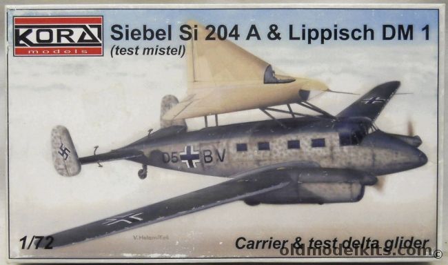 Kora 1/72 Siebel Si-204 A And Lippisch DM1 - Carrier And Test Data Glider, 7211 plastic model kit