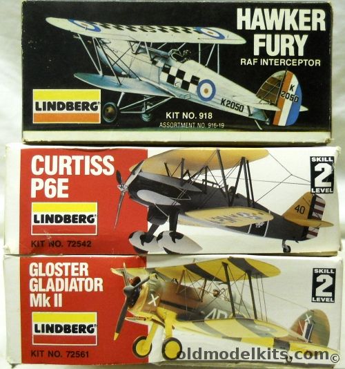 Lindberg 1/48 Hawker Fury Mk1 / Curtiss P-6E Hawk / Gloster Gladiator MkII, 918 plastic model kit