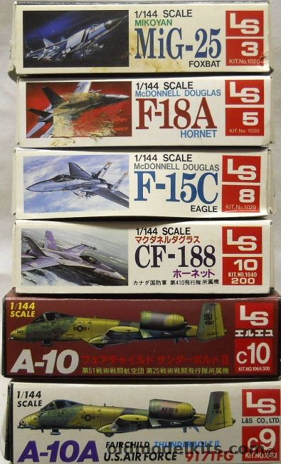 LS 1/144 Mig-25 Foxbat / F-18A Hornet / F-15C Eagle / CF-188 / A-10A / A-10 Thunderbolt II, 3 plastic model kit