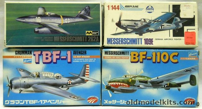 Mitsuwa 1/144 Messerschmitt Me-262A / AHM Bf-109E / Crown Grumman TBF-1 Avenger And Bf-110C, 1010 plastic model kit