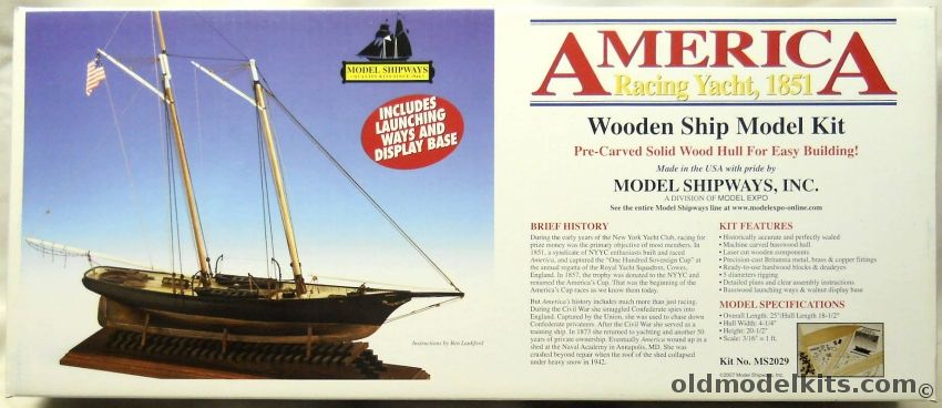 Model Shipways 1/64 America Racing yacht 1851 - With Launching Ways And Display Base - 25 Inch Long Solid Wood Ship Model, MS2029 plastic model kit
