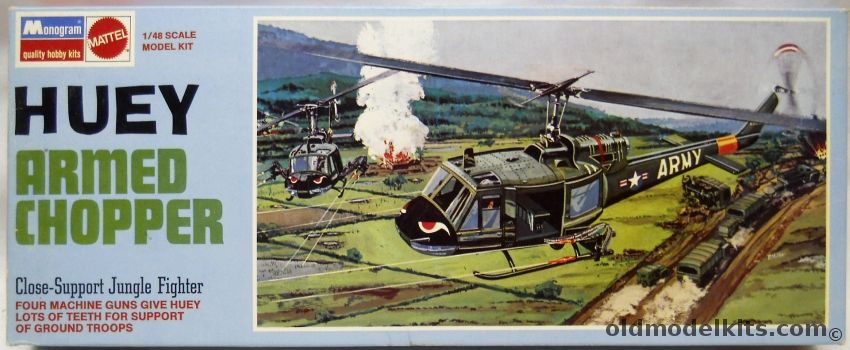 Monogram 1/48 Huey Armed Chopper - Blue Box Issue - Bell UH-1 Iroquois Gunship Or Rescue, 6809 plastic model kit
