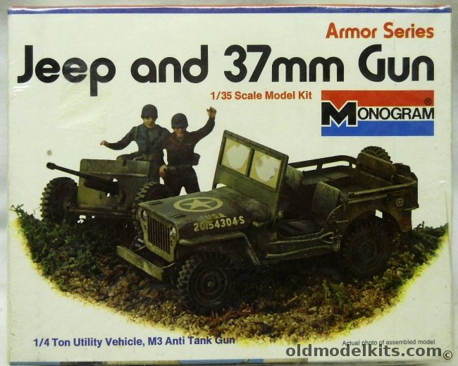 Monogram 1/35 Jeep with M3-37mm Gun - With GIs And Diorama Instructions - White Box Issue, 8211 plastic model kit