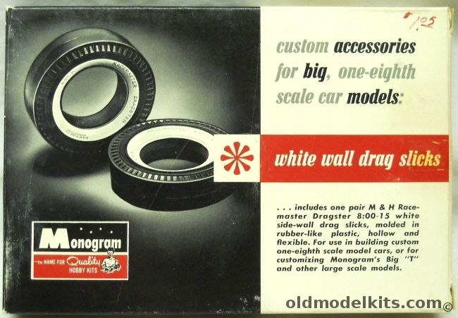 Monogram 1/8 Two White Wall Drag Slicks - Custom Accessories For 1/8 Scale Cars - BAGGED, AK206-100 plastic model kit