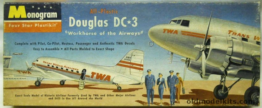 Monogram 1/90 Douglas DC-3 TWA - Four Star Issue, P9-98 plastic model kit